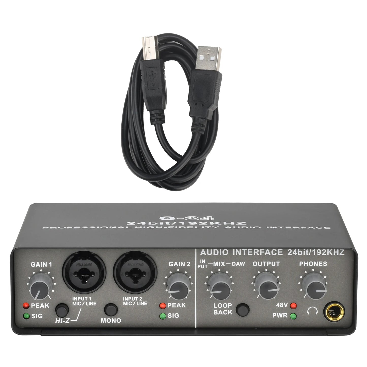 Teyun Q24 24Bit 192KHz Soundcard Loopback Audio Interface Stereo Direct Monitor External Usb Sound Card for Guitar Studio Record