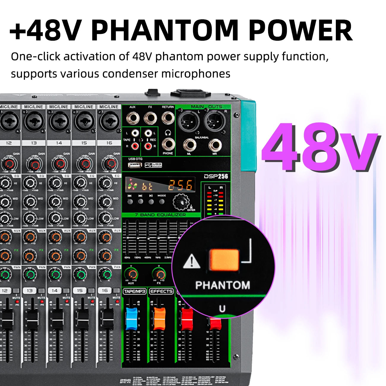 16 Channels Audio Sound Mixer Depusheng MG16 Mixing DJ Console USB with 48V Phantom Power 256 DSP Effects Sound Table for stage