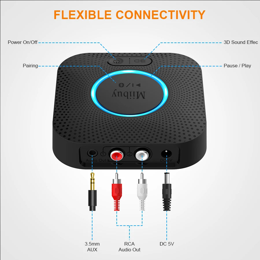 Bluetooth 5.0 Audio Receiver SBC,AAC,aptx,aptxLL,aptxHD RCA 3.5mm Charger For PC TV Car Kit Speaker Amplifier