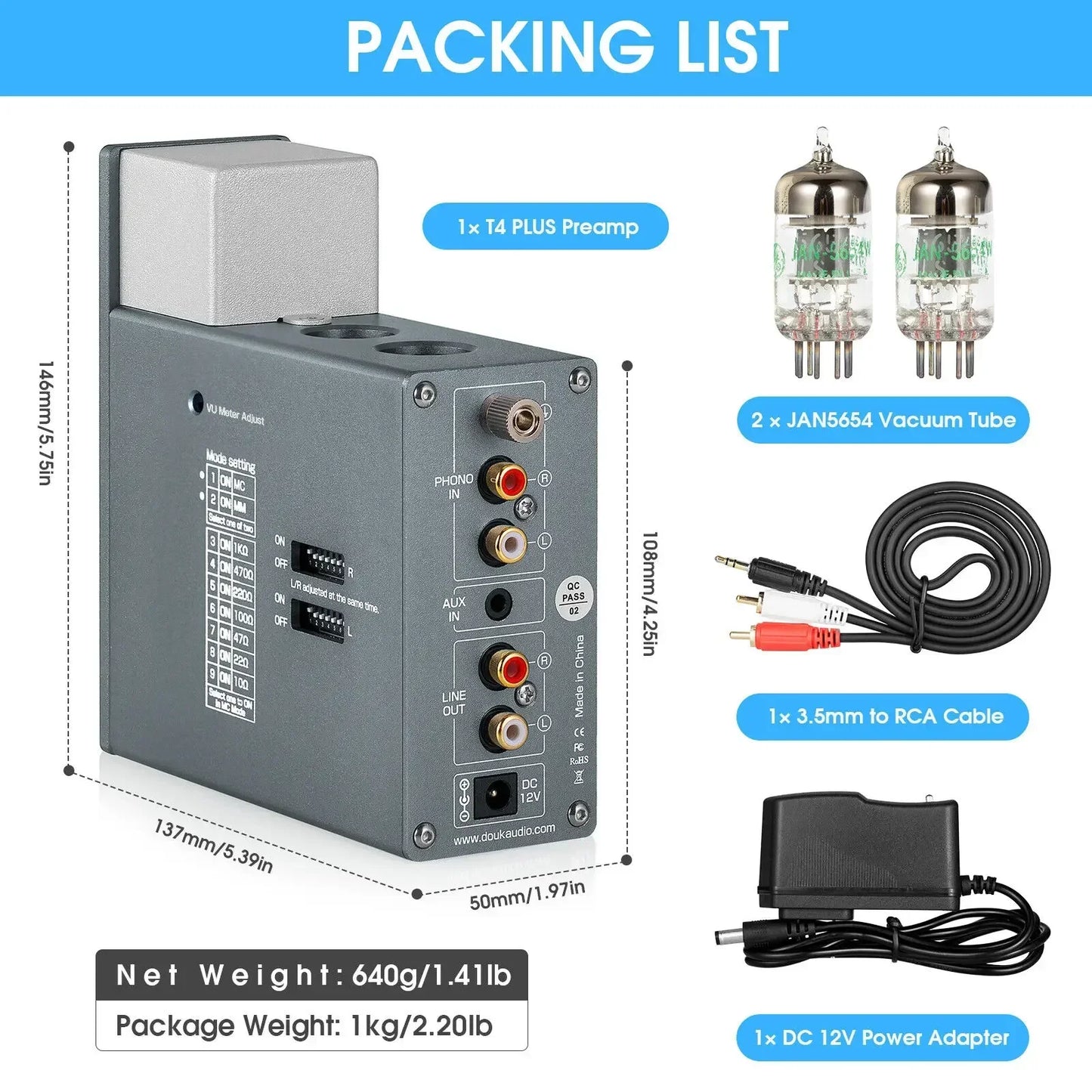 Nobsound 5654 Valve Tube Phono Stage Preamp Stereo Audio Preamp for TV/MP3/Phone Headphone Amp w/VU Meter