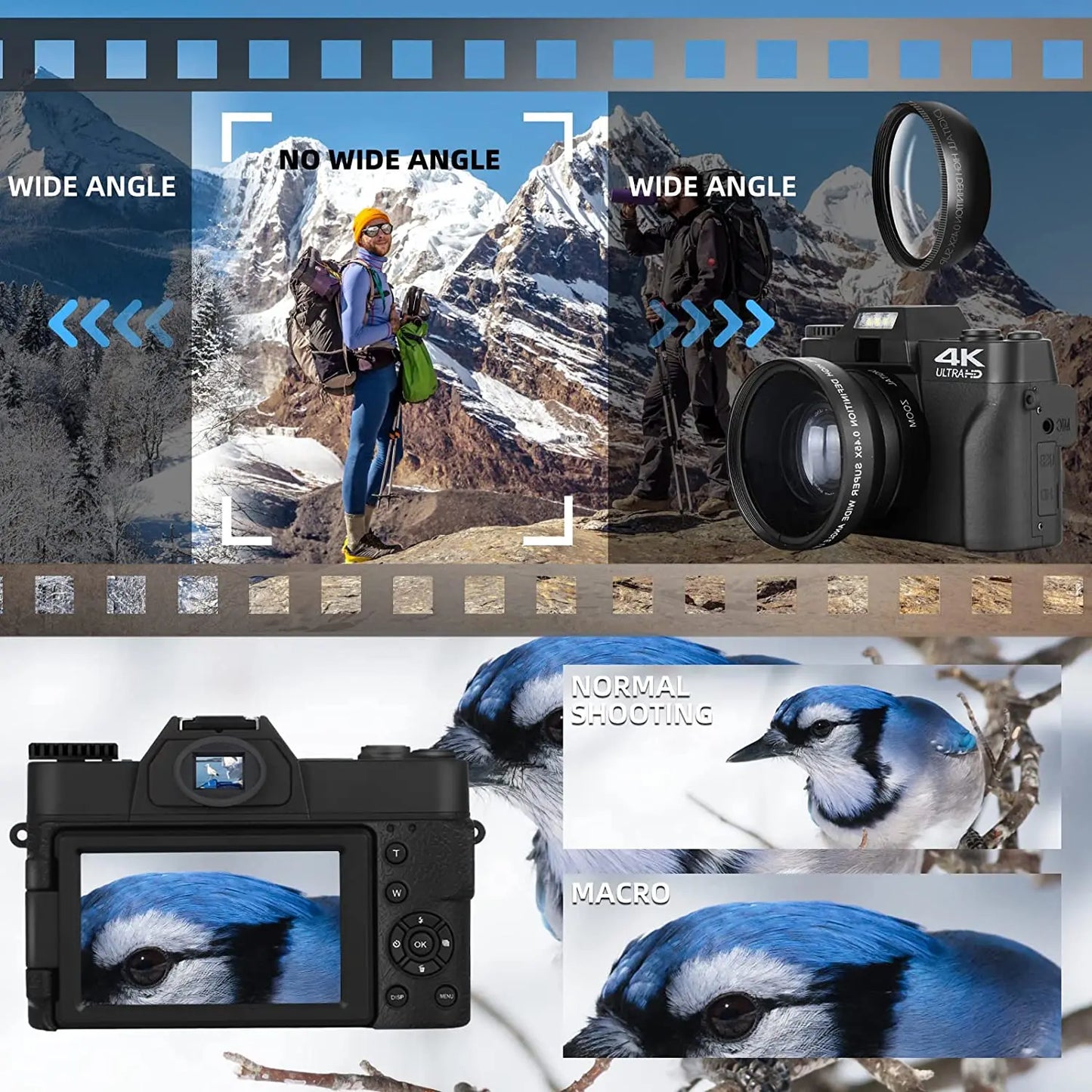 NBD 4K Digital Camera Video Camcorder 48MP Cameras for Photography,Vlogging Camera Compact Camera with Flip Screen Autofocus