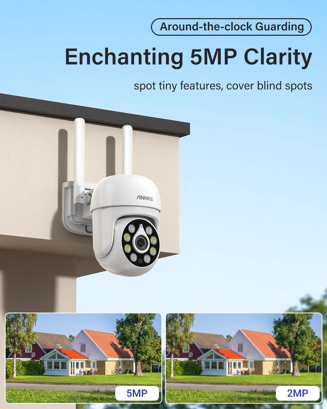 ANNKE 5MP WiFi PT Camera Sound Human Motion Detection Color Night Vision Two-Way Audio Works With Alexa Wireless Security Camera