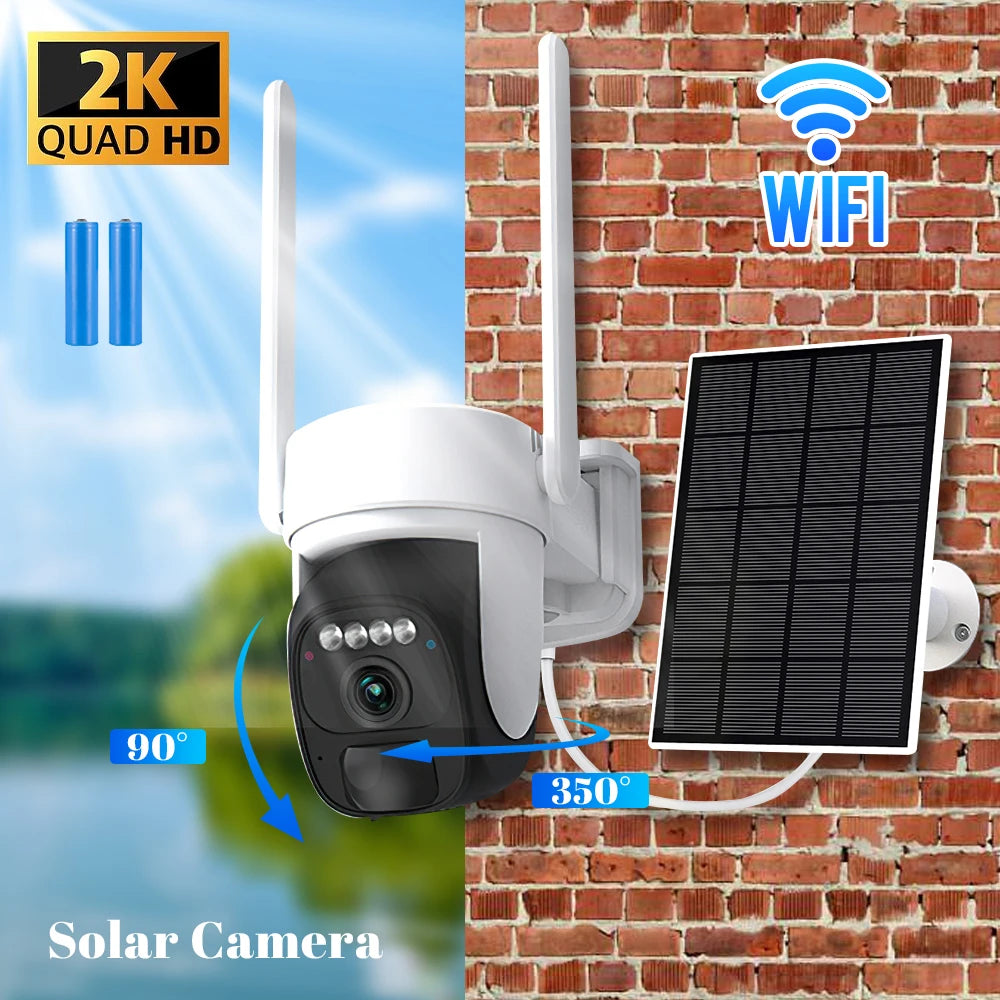 2K HD Solar Security Camera Super Battery Powered WiFi Camera Outdoor AI Human IR Control Detect CCTV Camera 6X Digital Zoom
