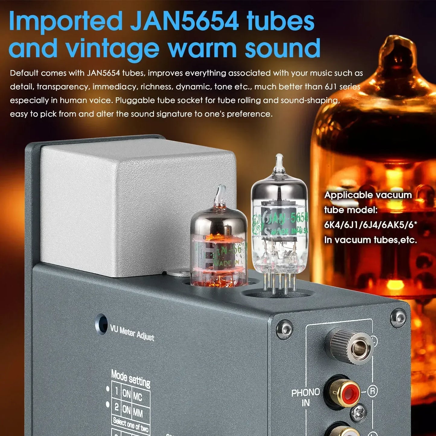 Nobsound 5654 Valve Tube Phono Stage Preamp Stereo Audio Preamp for TV/MP3/Phone Headphone Amp w/VU Meter