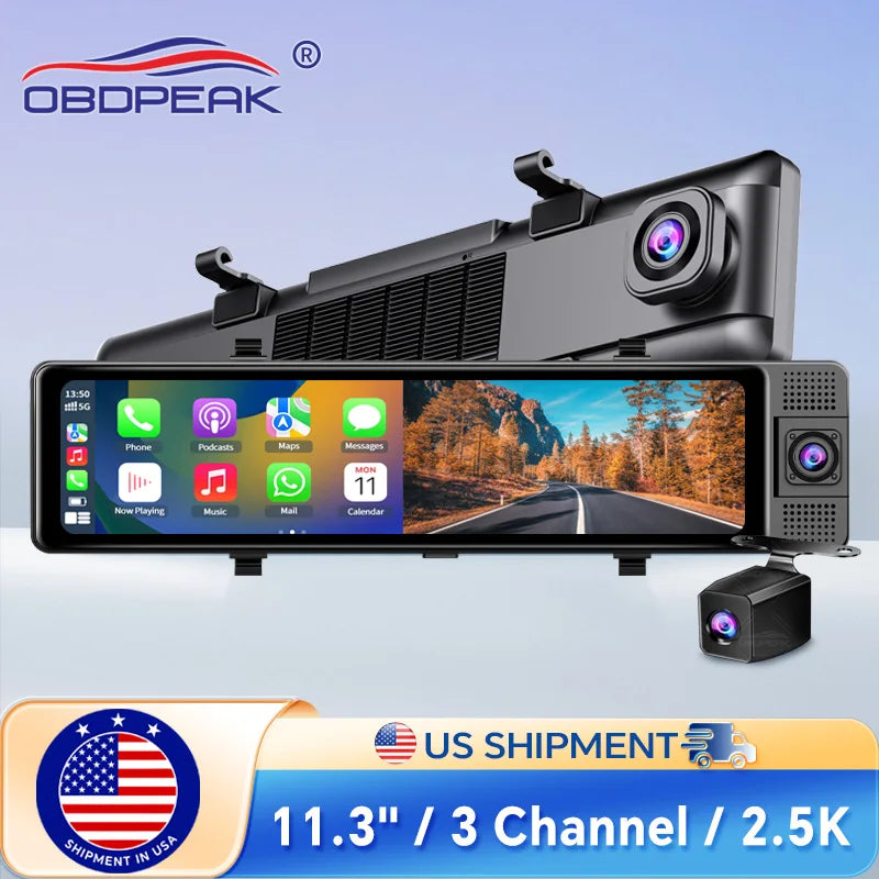 11.26 Inch 3 Camera Recording Android Auto Carplay Wireless Connection 2.5K Recording Wifi Mirror Car DVRs Touch Screen Car Dash