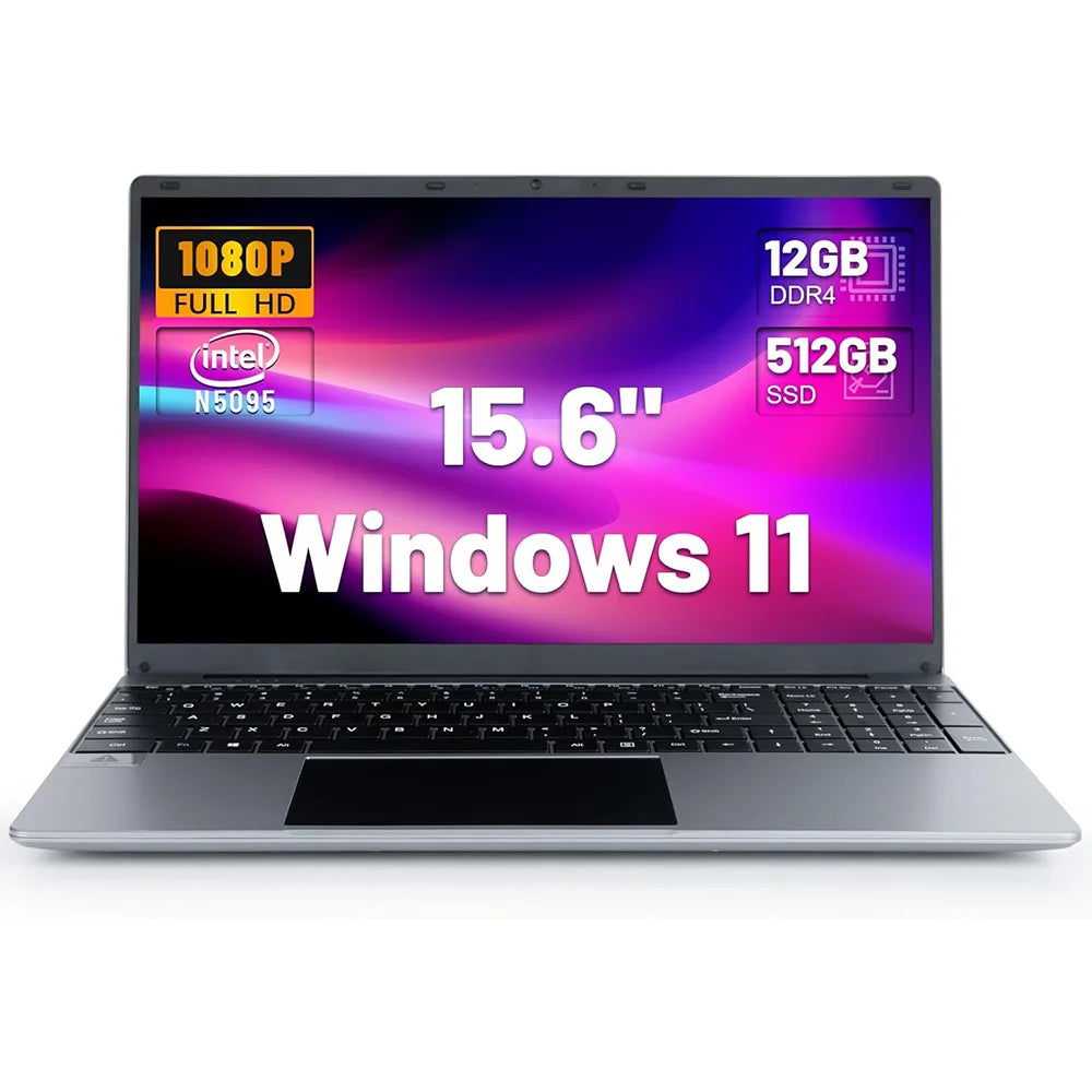 Bestski 15.6 Inch Laptop Intel N5095 Processor 12GB RAM 512GB SSD IPS Display 1080P Windows11 38000mWh Battery Computer Notebook