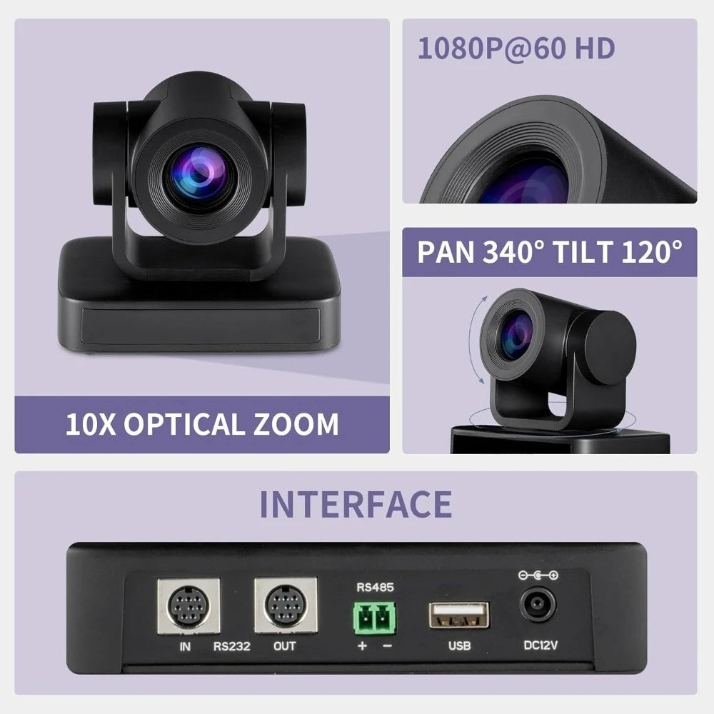 Authentic - USB10X Video Conference Webcam USB PTZ Camera 10X Optical Zoom Full HD 1080p for Live Streaming Church -NEW