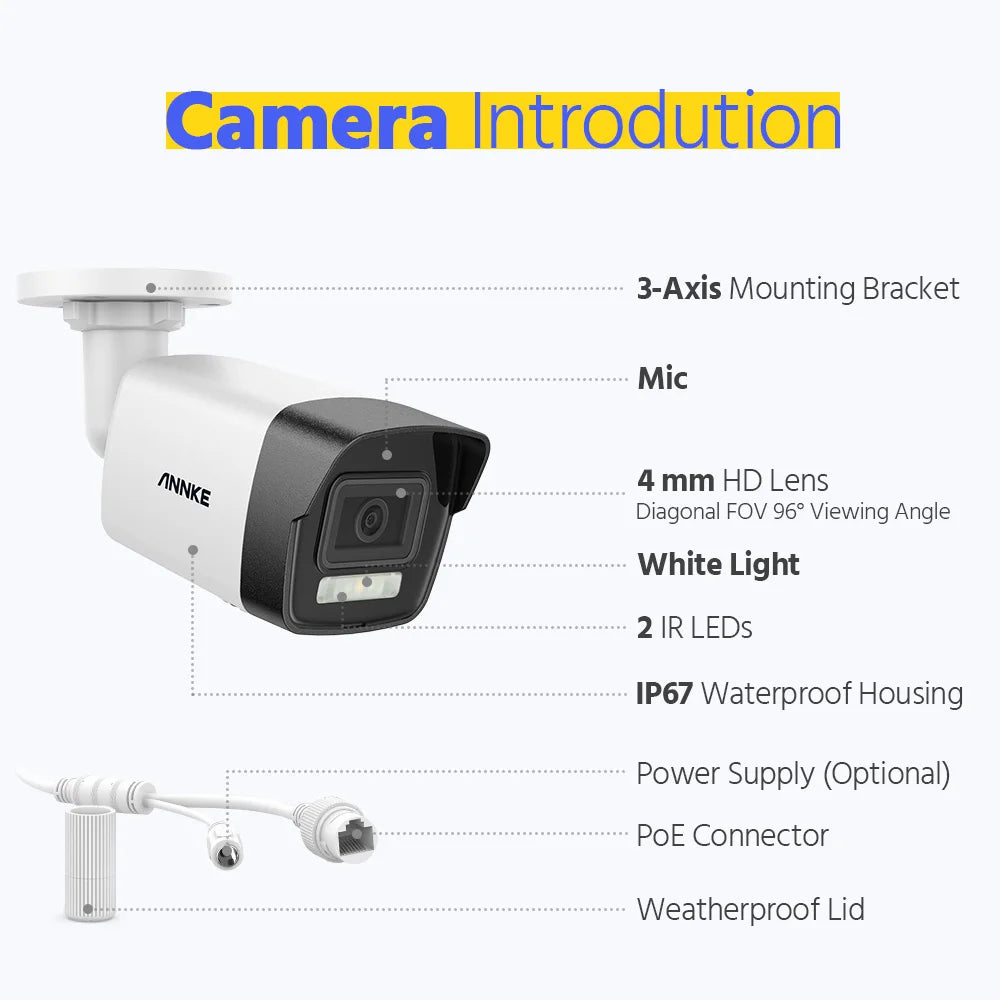 ANNKE 4X Ultra HD 8MP POE Camera 4K Outdoor Indoor Weatherproof Security Network Bullet EXIR Night Vision Email Alert Camera Kit