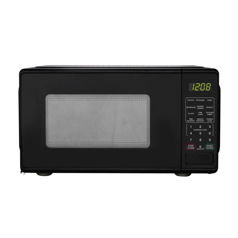 700W Compact Countertop Microwave Oven with LED Display Timer Child Lock 10 Power Levels Defrost Push Button Door 6 Quick Set