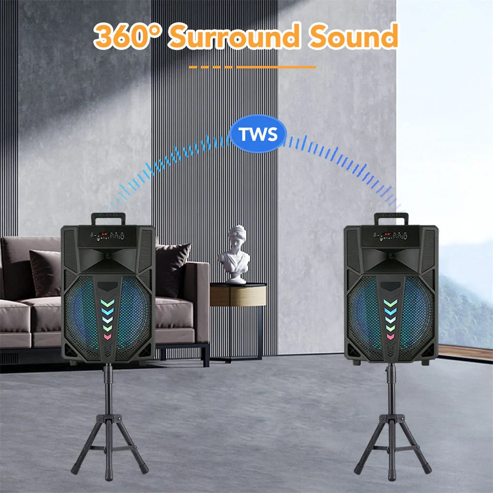 3000W Portable Bluetooth Speaker 15" Subwoofer w/Stand Sound System Wireless Rechargeable Boombox Party Speaker