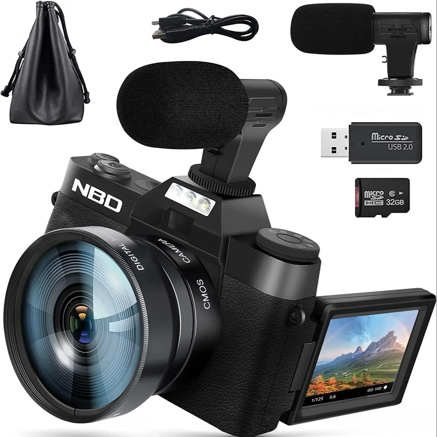 NBD 4K Digital Camera Video Camcorder 48MP Cameras for Photography,Vlogging Camera Compact Camera with Flip Screen Autofocus