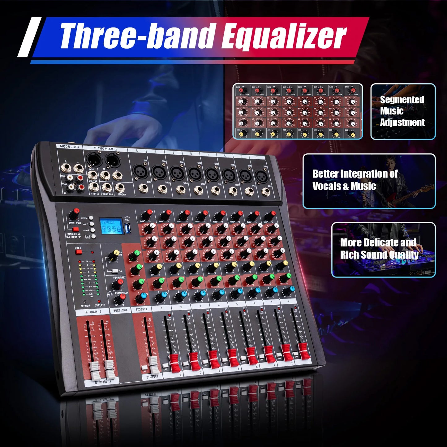 8 Channel Mixing Console Bluetooth MP3 Recorder Dedicated Stereo Audio Mixer Digital USB Mixing Console