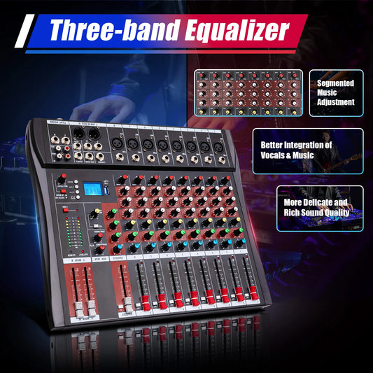 8 Channel Mixing Console Bluetooth MP3 Recorder Dedicated Stereo Audio Mixer Digital USB Mixing Console