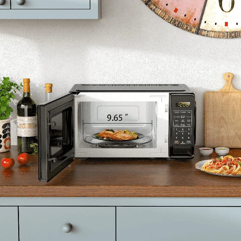 700W Compact Countertop Microwave Oven with LED Display Timer Child Lock 10 Power Levels Defrost Push Button Door 6 Quick Set