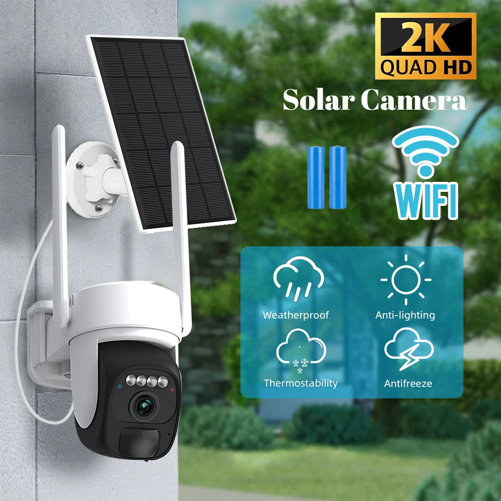 2K HD Solar Security Camera Super Battery Powered WiFi Camera Outdoor AI Human IR Control Detect CCTV Camera 6X Digital Zoom
