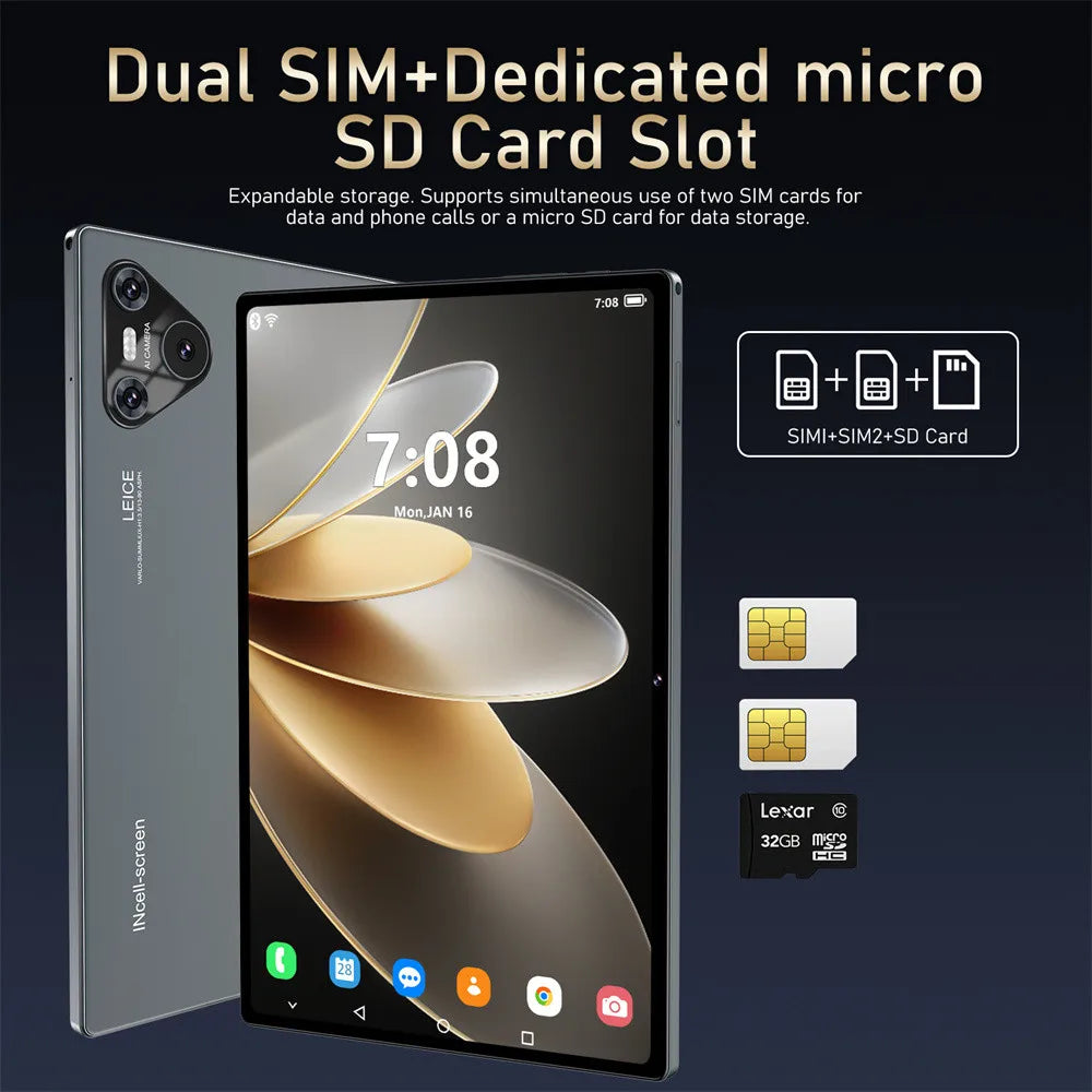2025 New 16 Pro Tablet 10inch Android 4K 16GB+1TB Dual SIM Snapdragon 870 Tablet PC GPS 10000mAh Tablets For Children Kids Tab