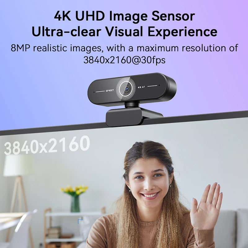 EMEET Webcam Autofocus Streaming Web Camera 4K/2K/1080P 60FPS Web Cam 73°FOV USB Computer Camera with Dual Mics for PC/Laptop