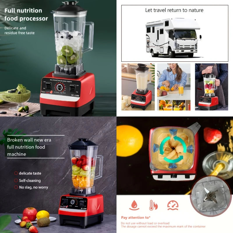 Red Multifunctional Blender for RV Kitchen, 110V-130V, Ice Crusher & Food Grinder – Durable PP Material, Compact & Efficient f