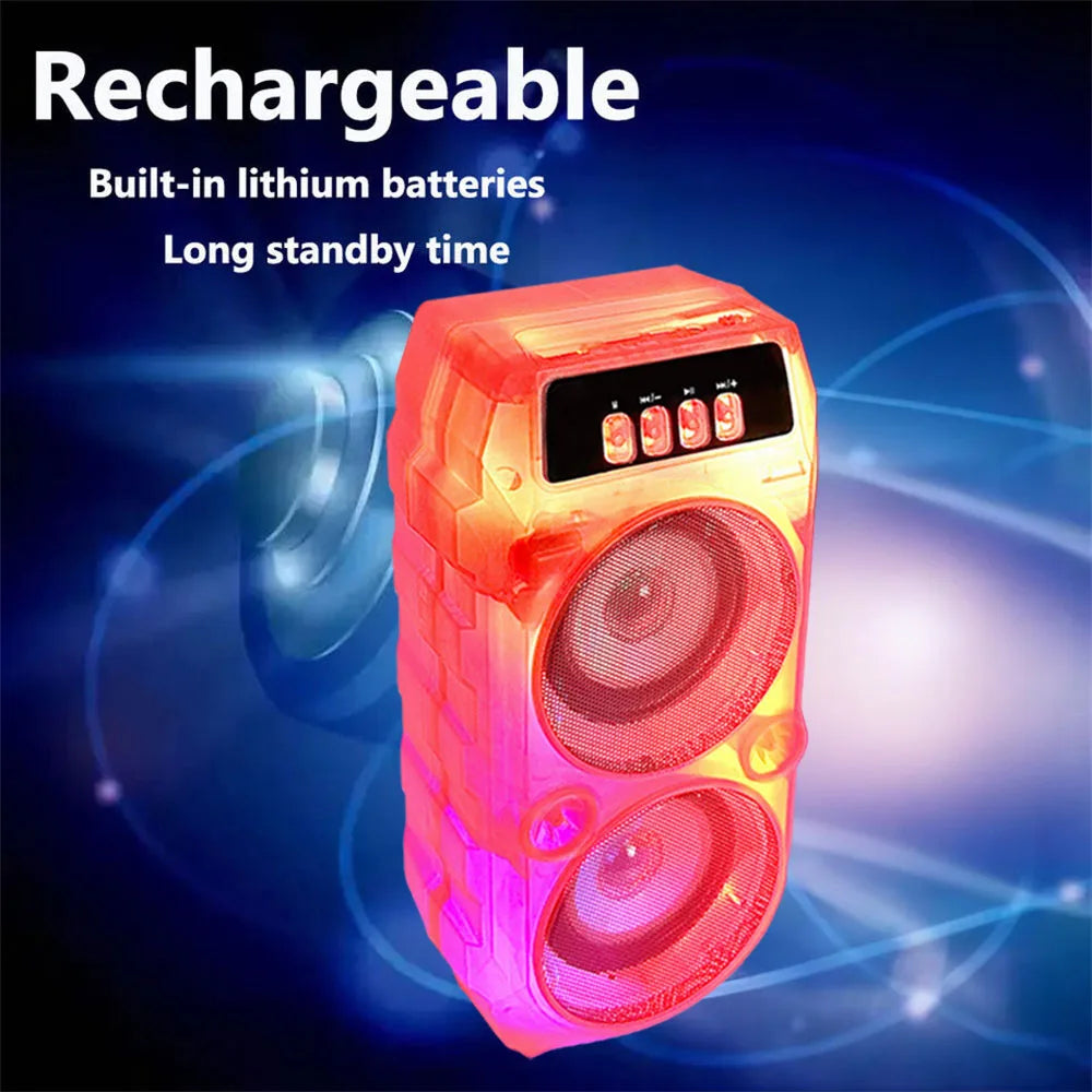 1000W Bluetooth Speaker Dual 3 inch Stereo Outdoor Portable Subwoofer 5.0 Wireless Speaker Rechargeable Transparent Speaker