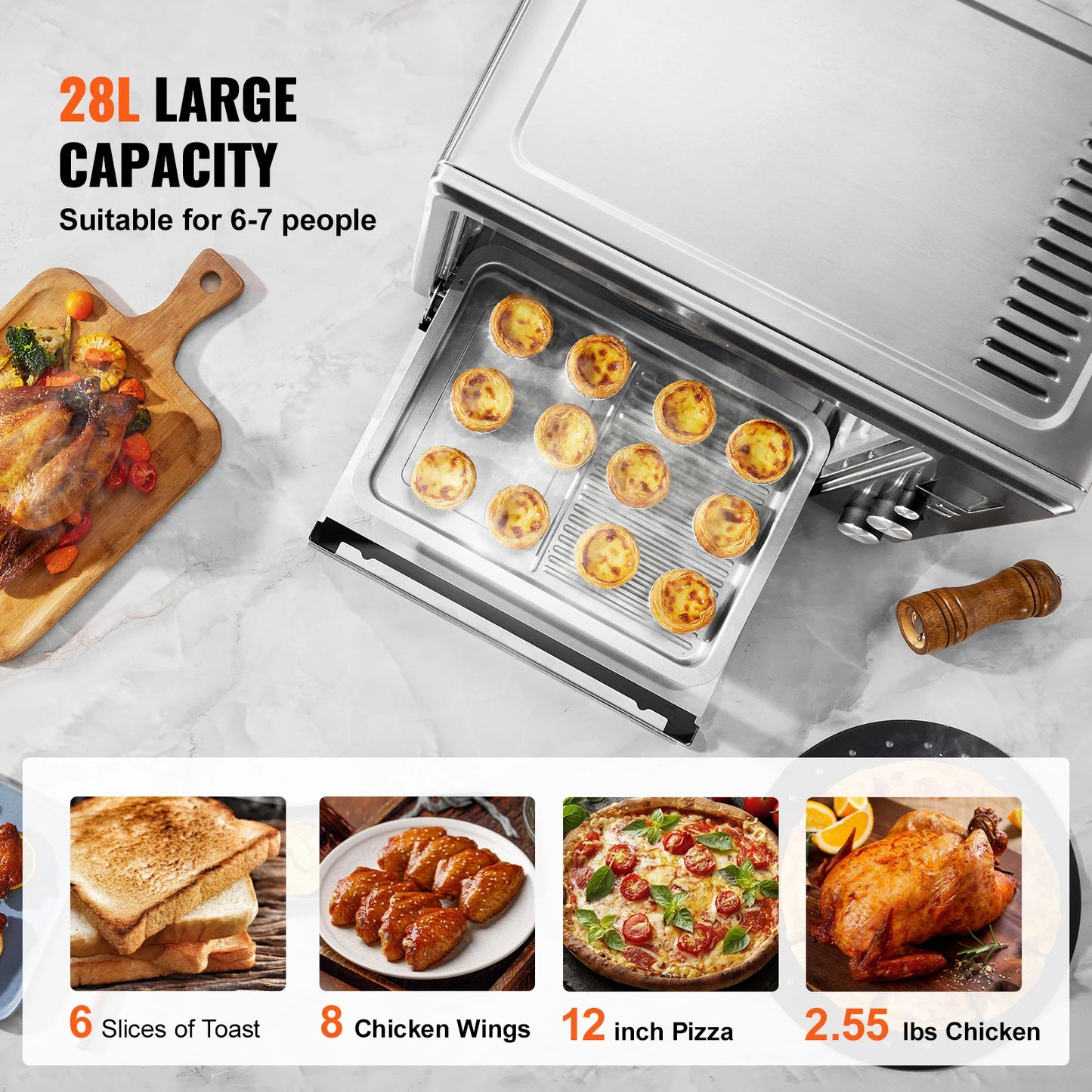 VEVOR 10-IN-1 Convection Oven, 28L/29.6Qt Multifunctional Conventional Oven Countertop, 1800W 4-Tier Toaster