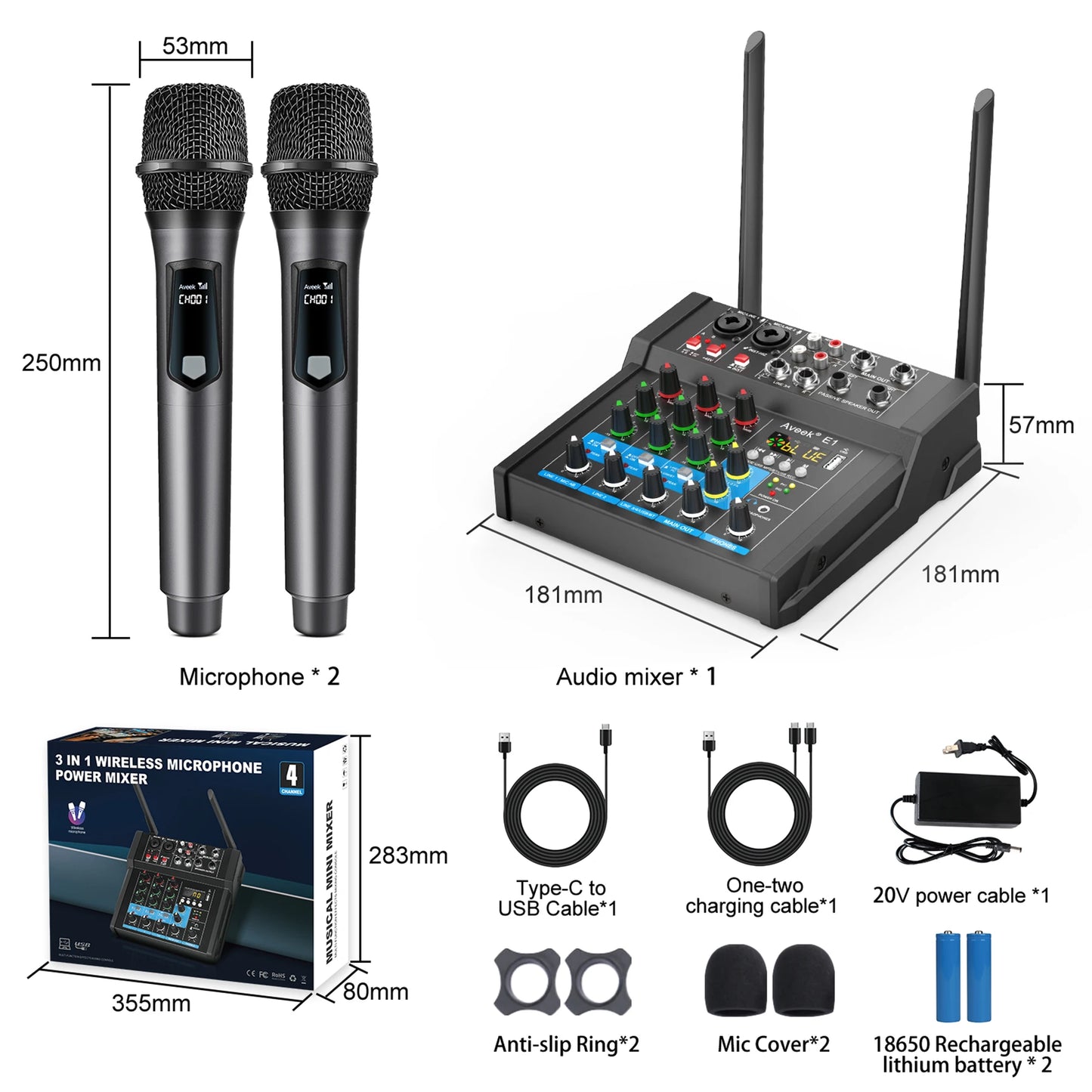 Aveek  Powered Amplifier Audio Mixer,Dual Wireless Mic Sound Board Console Digital USB BluetoothComputer DJ Mixing for Karaoke