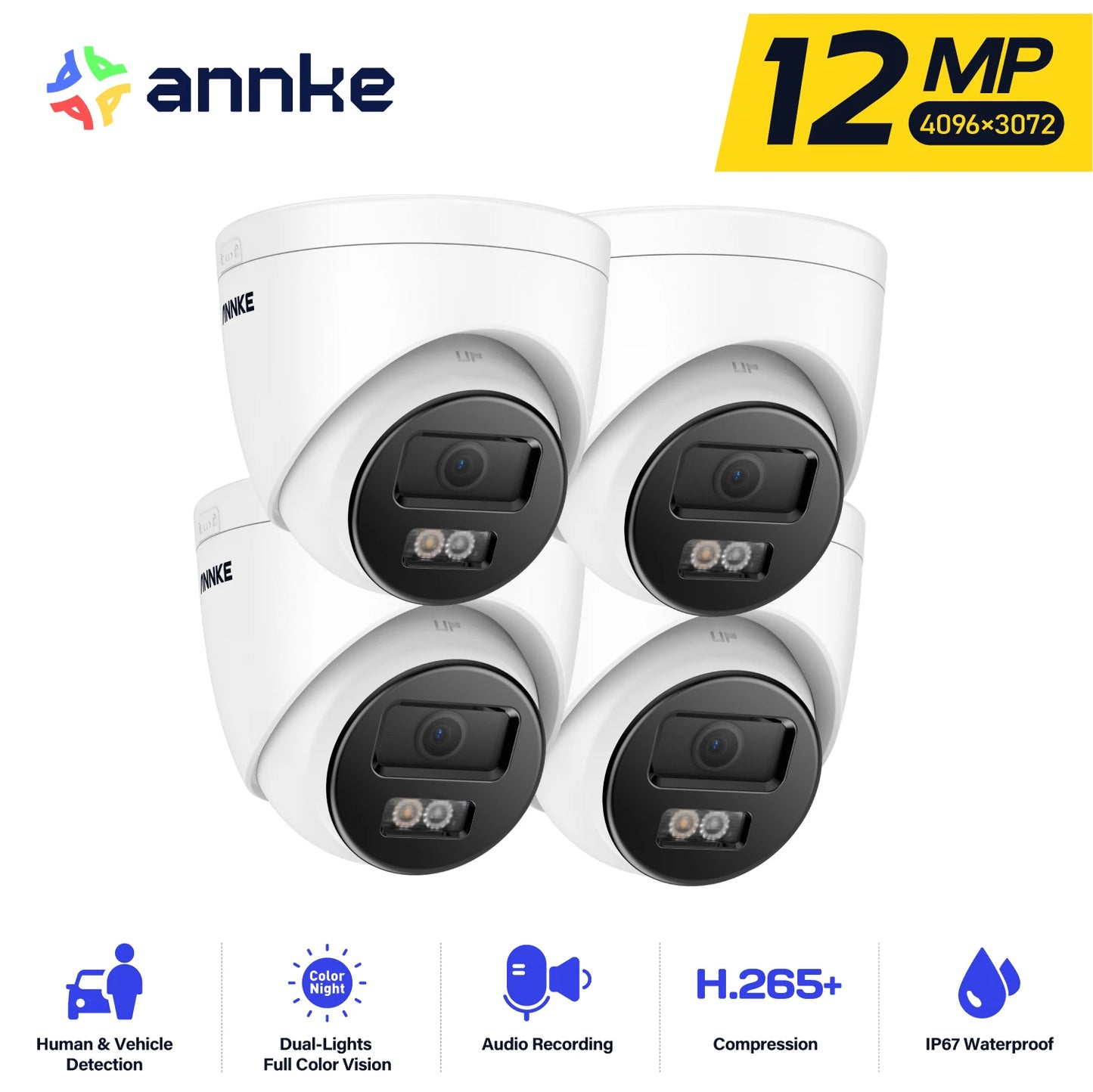 ANNKE C1200 Smart Dual Light 12MP Ultra HD PoE IP Camera Built-in Mic Surveillance Security Cameras Color IR Night Vision IP67