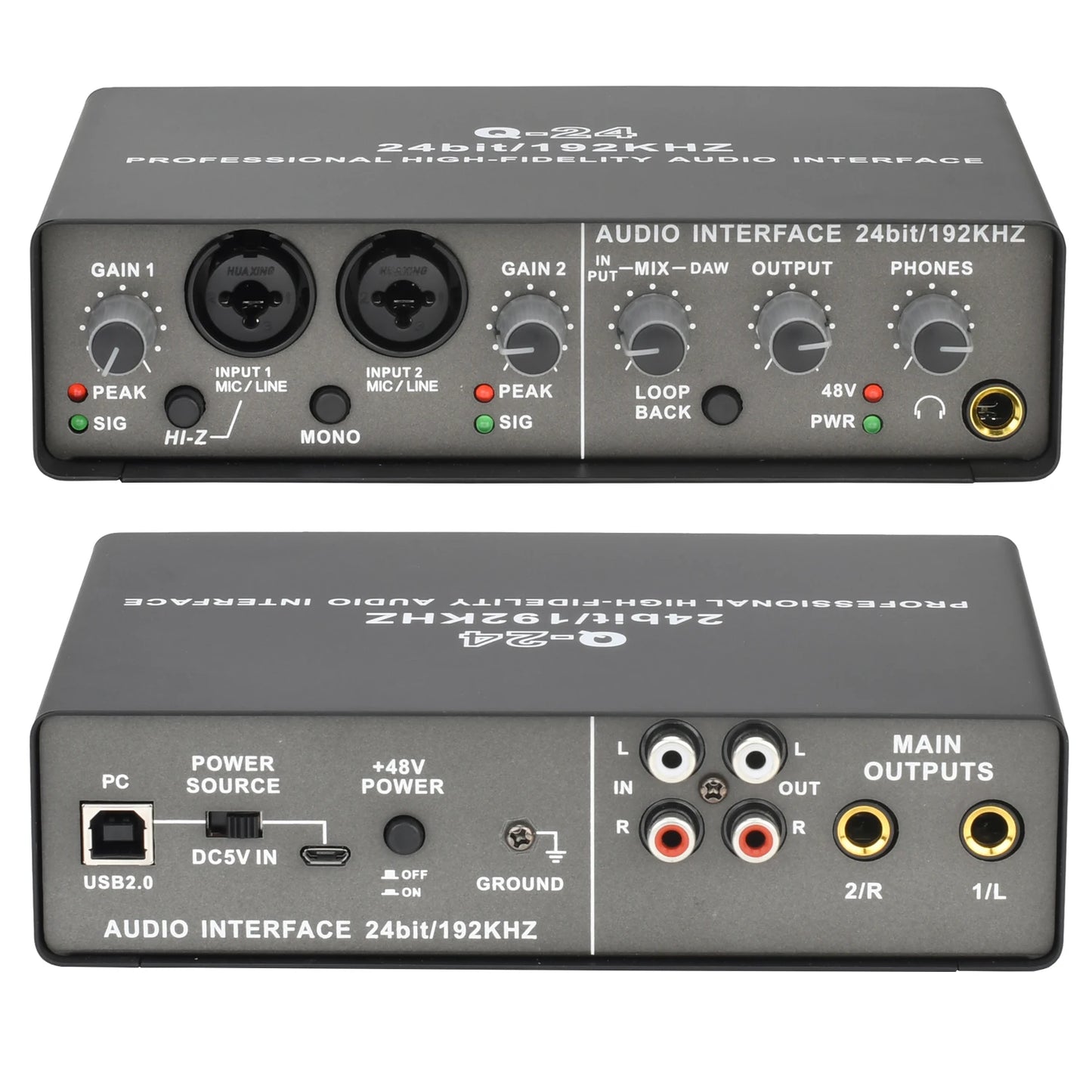 Teyun Q24 24Bit 192KHz Soundcard Loopback Audio Interface Stereo Direct Monitor External Usb Sound Card for Guitar Studio Record