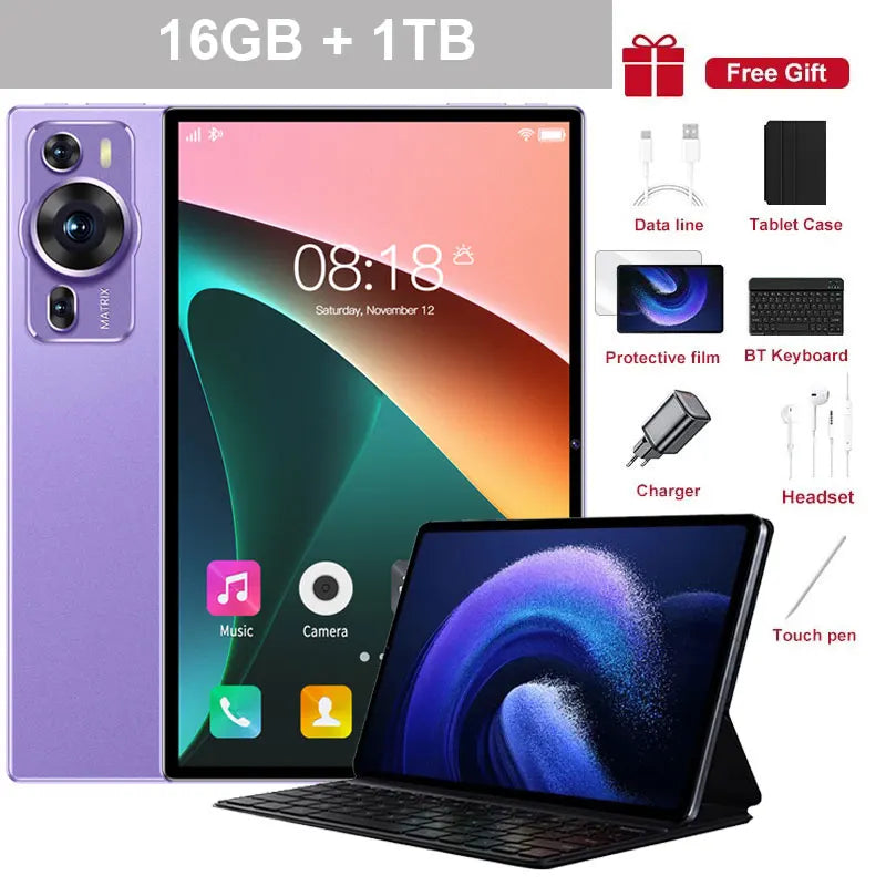 2025 Global Version New Original P60Pro Tablets Android 14 Tab 16GB+1TB 20000mAh High-end 5G Dual SIM Tablet PC With keyboard