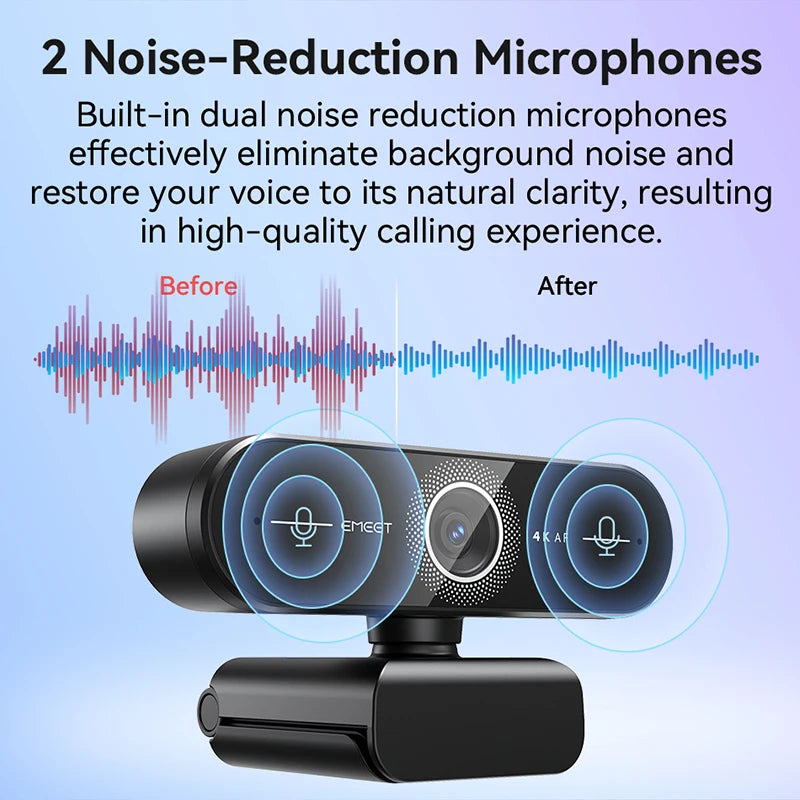 EMEET Webcam Autofocus Streaming Web Camera 4K/2K/1080P 60FPS Web Cam 73°FOV USB Computer Camera with Dual Mics for PC/Laptop