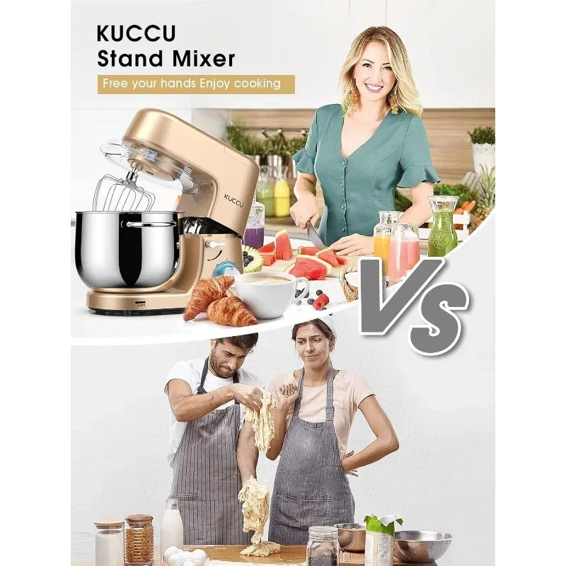 8.5 QT Double Handle KUCCU Stand Mixer, 6 Speed with Pulse Electric Kitchen Mixer, 660W Tilt-Head Food Mixer