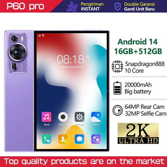2025 Global Version New Original P60Pro Tablets Android 14 Tab 16GB+1TB 20000mAh High-end 5G Dual SIM Tablet PC With keyboard