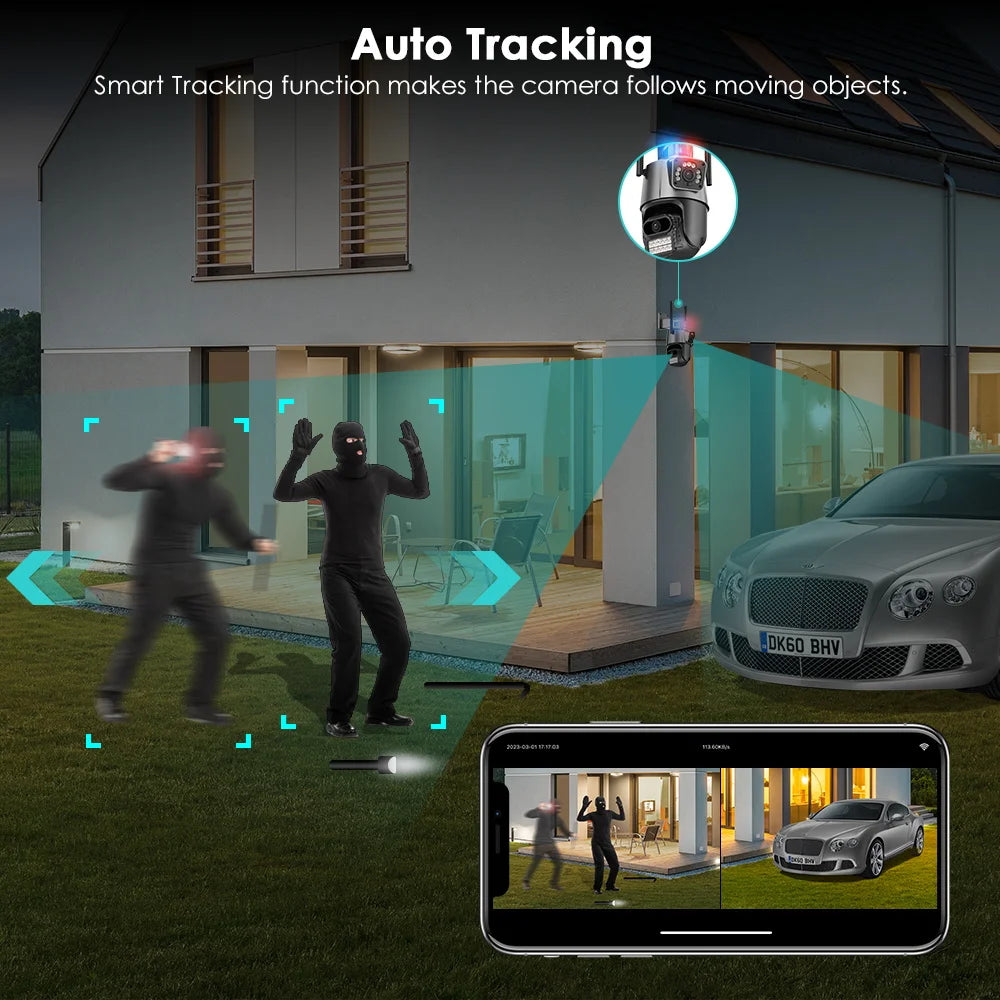 BESDER 8MP PTZ WiFi Camera with Dual Screen Color Night Vision Outdoor 4MP Security IP Camera CCTV Surveillance Camera ICSEE App