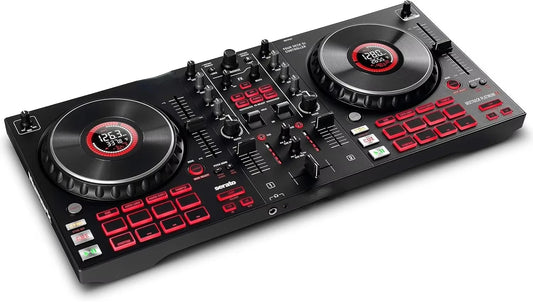 NEW Platinum Serato Control, DJ Mixer, Built-in Audio Interface, FX Paddles, 4 Decks + Jog Wheel Displays