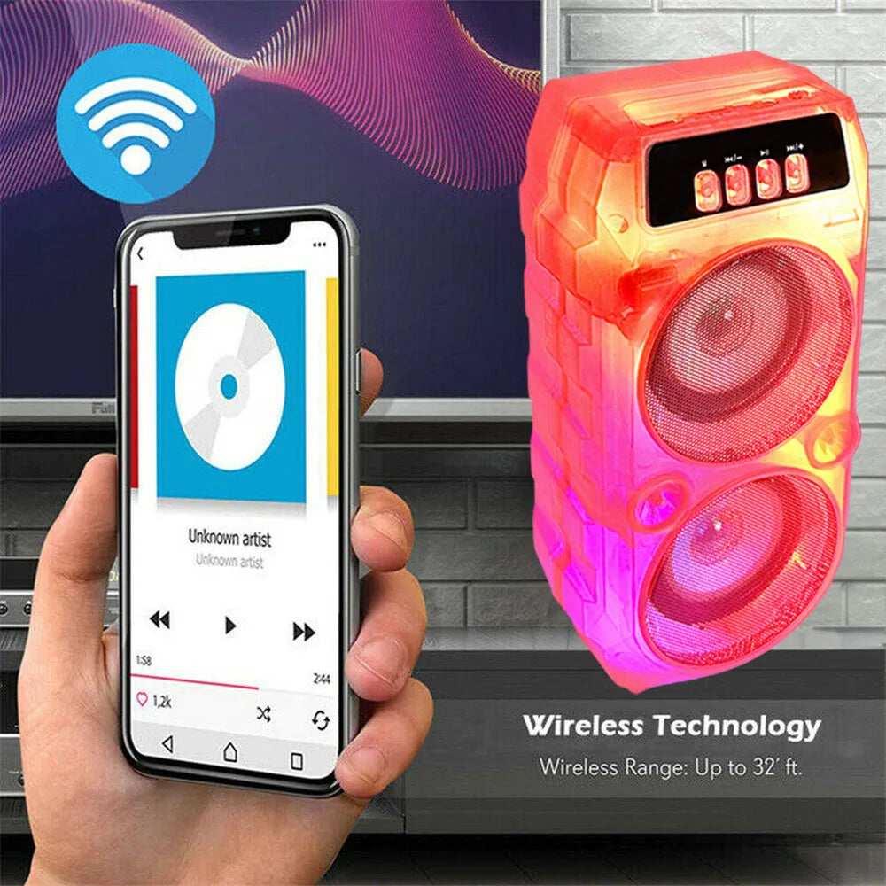 1000W Bluetooth Speaker Dual 3 inch Stereo Outdoor Portable Subwoofer 5.0 Wireless Speaker Rechargeable Transparent Speaker