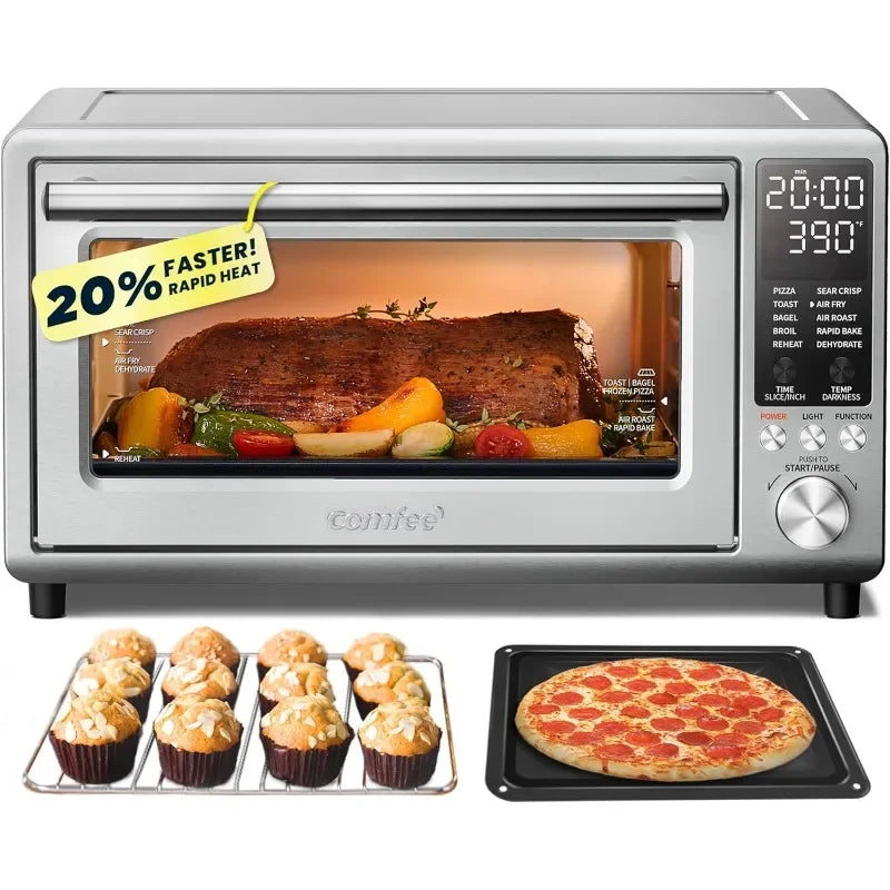 COMFEE' Toaster Oven Air Fryer FLASHWAVE™ Ultra-Rapid Heat Technology, Convection Toaster Oven Countertop with Bake Broil Roast