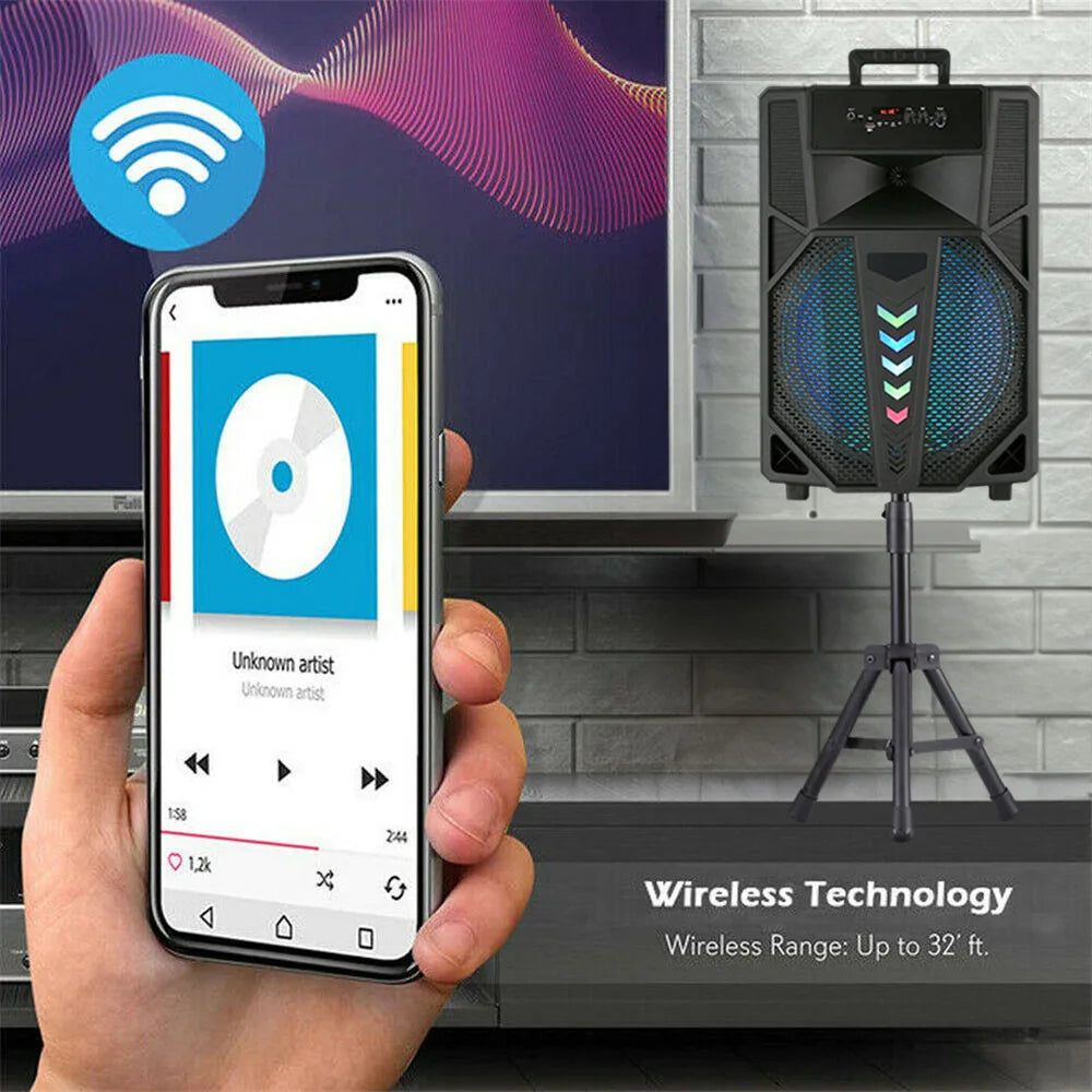 3000W Portable Bluetooth Speaker 15" Subwoofer w/Stand Sound System Wireless Rechargeable Boombox Party Speaker