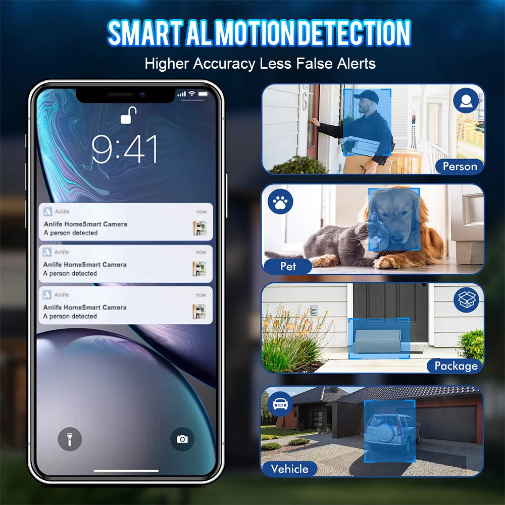 2K HD Solar Security Camera Super Battery Powered WiFi Camera Outdoor AI Human IR Control Detect CCTV Camera 6X Digital Zoom