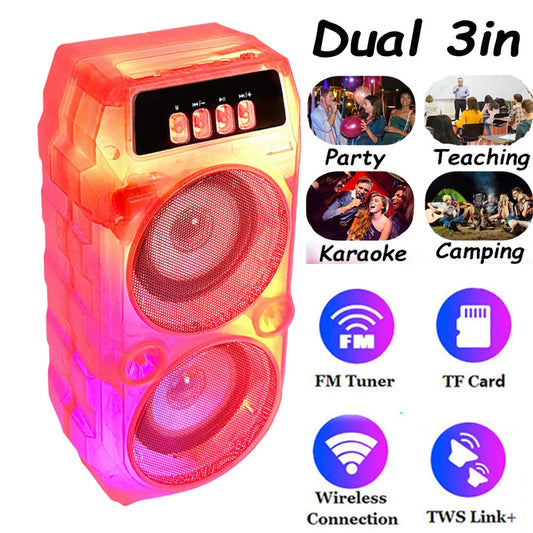 1000W Bluetooth Speaker Dual 3 inch Stereo Outdoor Portable Subwoofer 5.0 Wireless Speaker Rechargeable Transparent Speaker