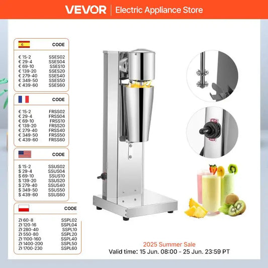 VEVOR Commercial Milkshake Machine 800ml Stainless Steel Electric Single Head Milk Bubble Tea Stirring Machine Smoothie Blender