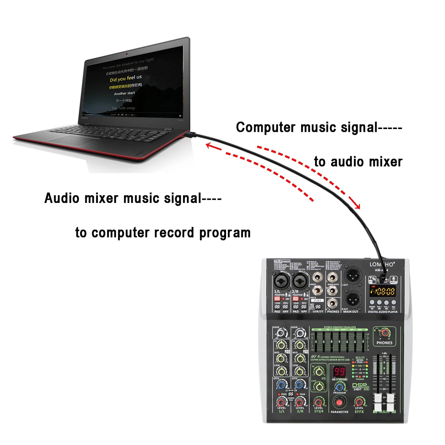 99 DSP Effects Mixing Console Podcast Mini 4/6 Channels Sound Audio Mixer Individual 48V Bluetooth USB PC Play Record AM-AX4/6