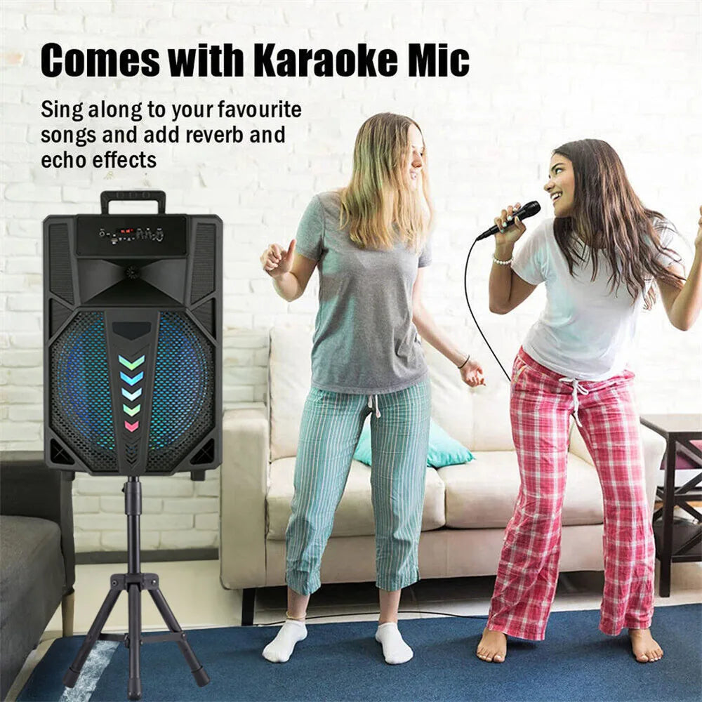 3000W Portable Bluetooth Speaker 15" Subwoofer w/Stand Sound System Wireless Rechargeable Boombox Party Speaker