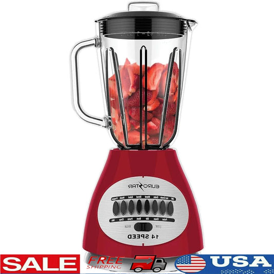 450W Peak Power Blender 14-Speed Glass Jar Smoothie Maker Ice Crushing Stainless Steel Blades Easy Clean Dishwasher Safe