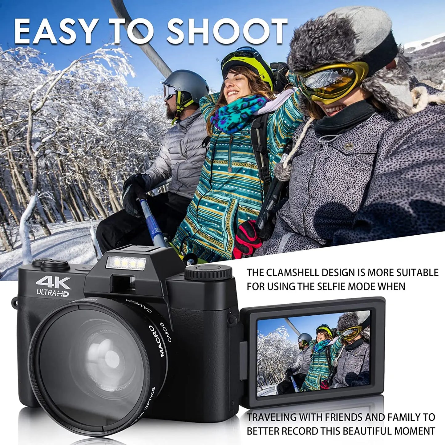 NBD 4K Digital Camera Video Camcorder 48MP Cameras for Photography,Vlogging Camera Compact Camera with Flip Screen Autofocus