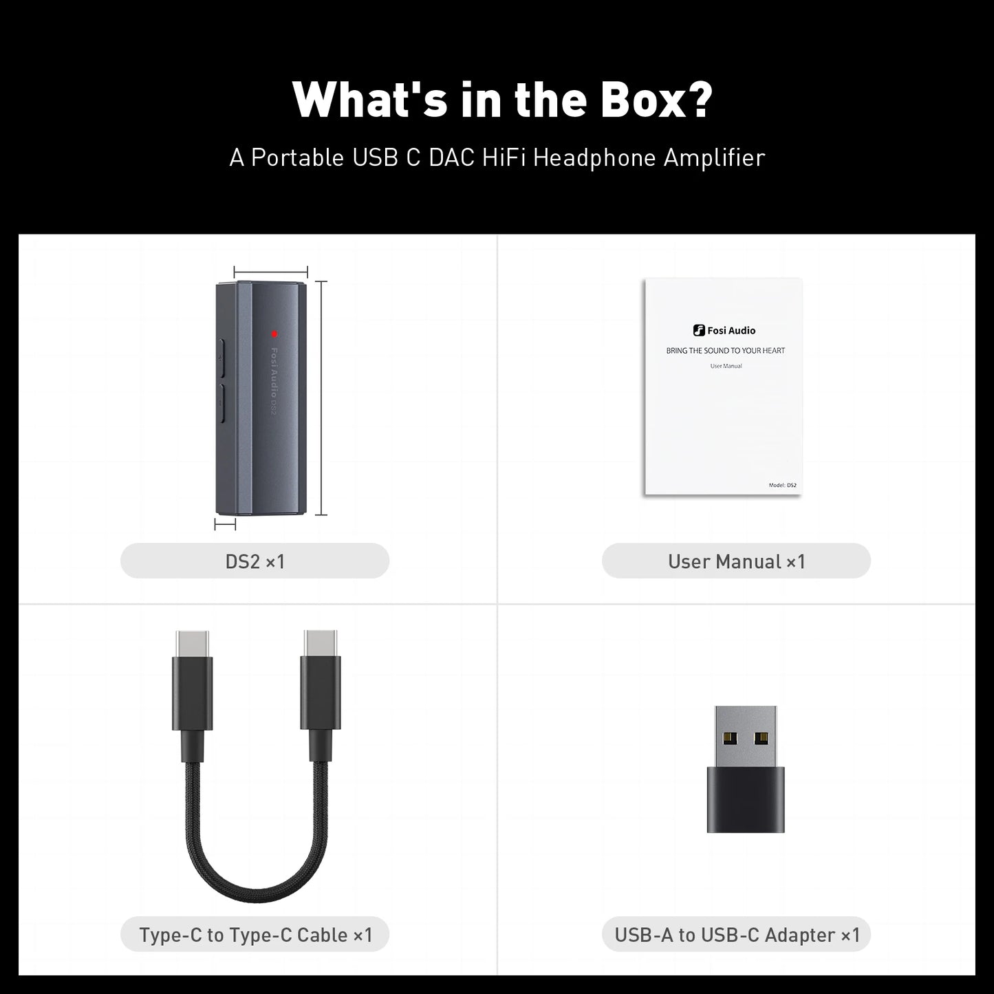 Fosi Audio DS2 2024 New Mini Audio USB DAC Headphone Amplifier DSD DAC Amp Support 32bit/384kHz with 3.5MM & 4.4MM Dual Outputs
